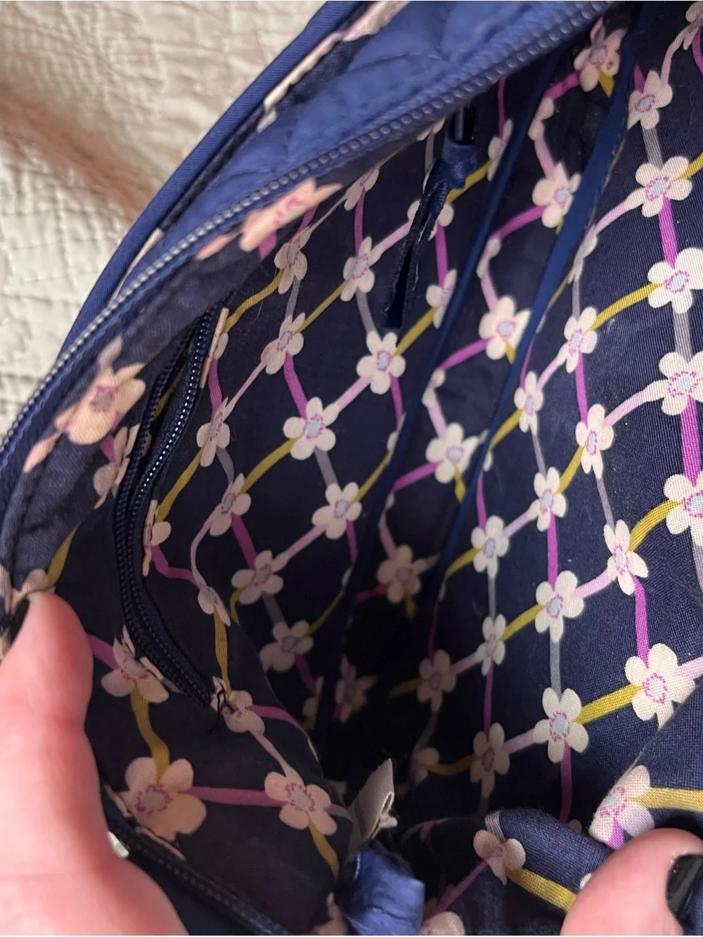 Vera Bradley Navy Blue Quilted Shoulder Bag Preppy Everyday Purse